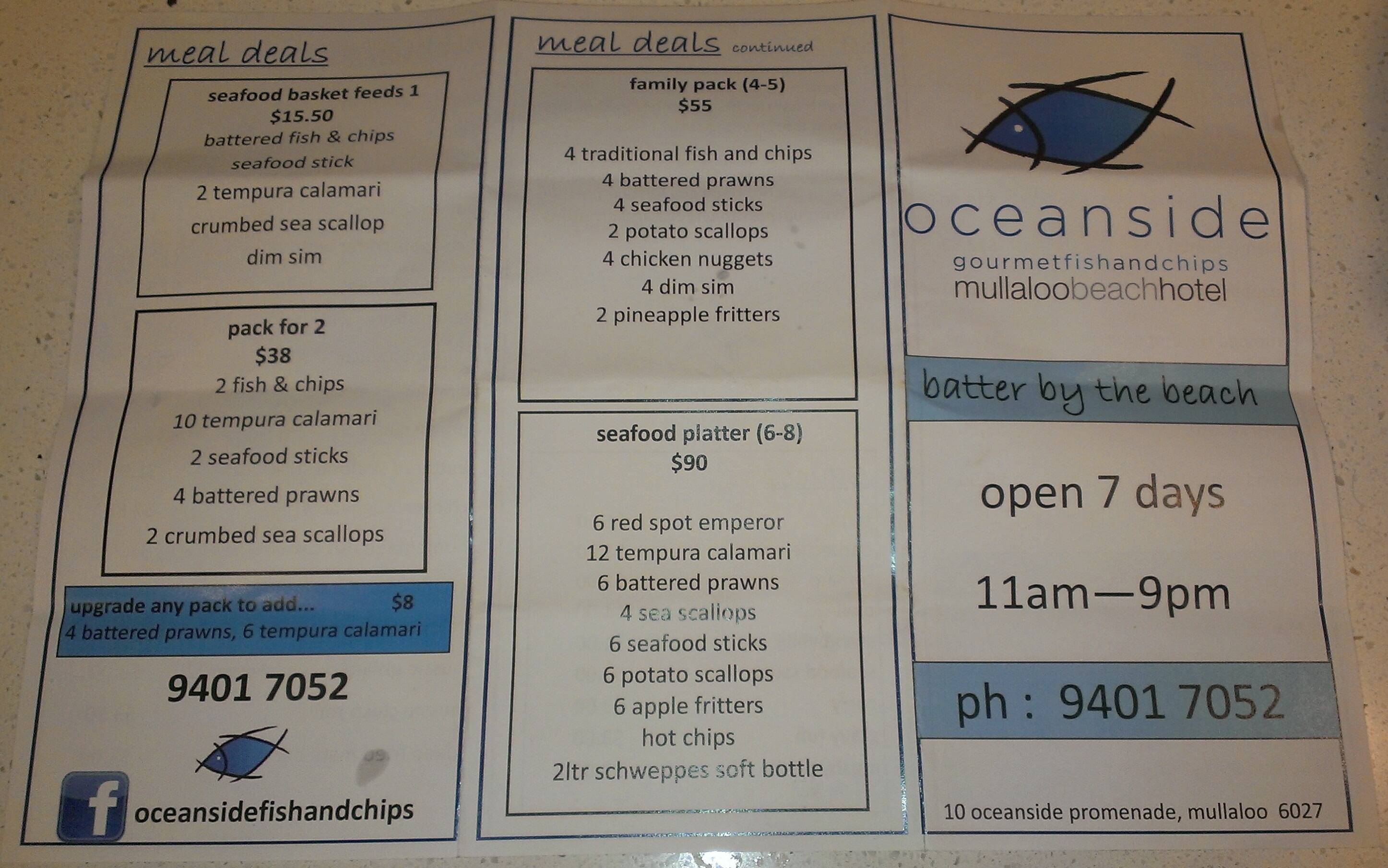 Oceanside Gourmet Fish & Chips Menu Urbanspoon/Zomato