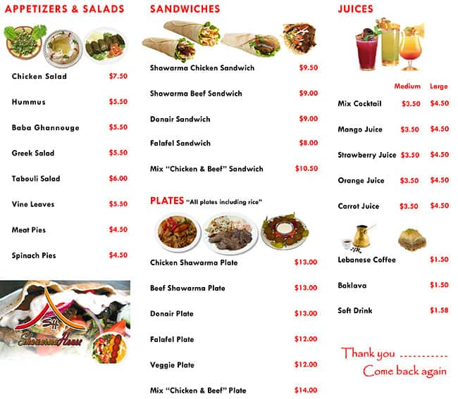 Menu de Shawarma House Calgary