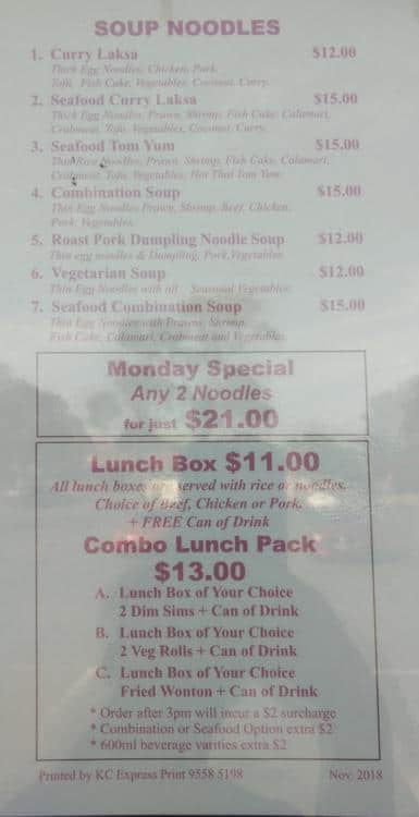 Menu At Noodle Bar Aspendale Gardens