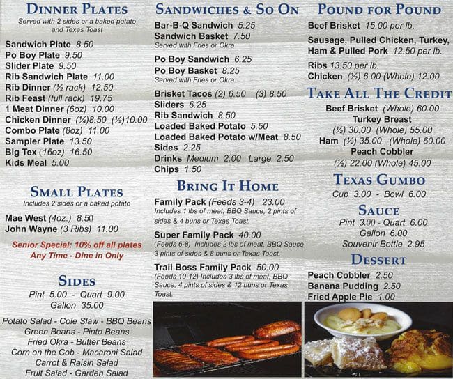 Marshall's BarBQ Menu, Menu for Marshall's BarBQ, Garland, Garland