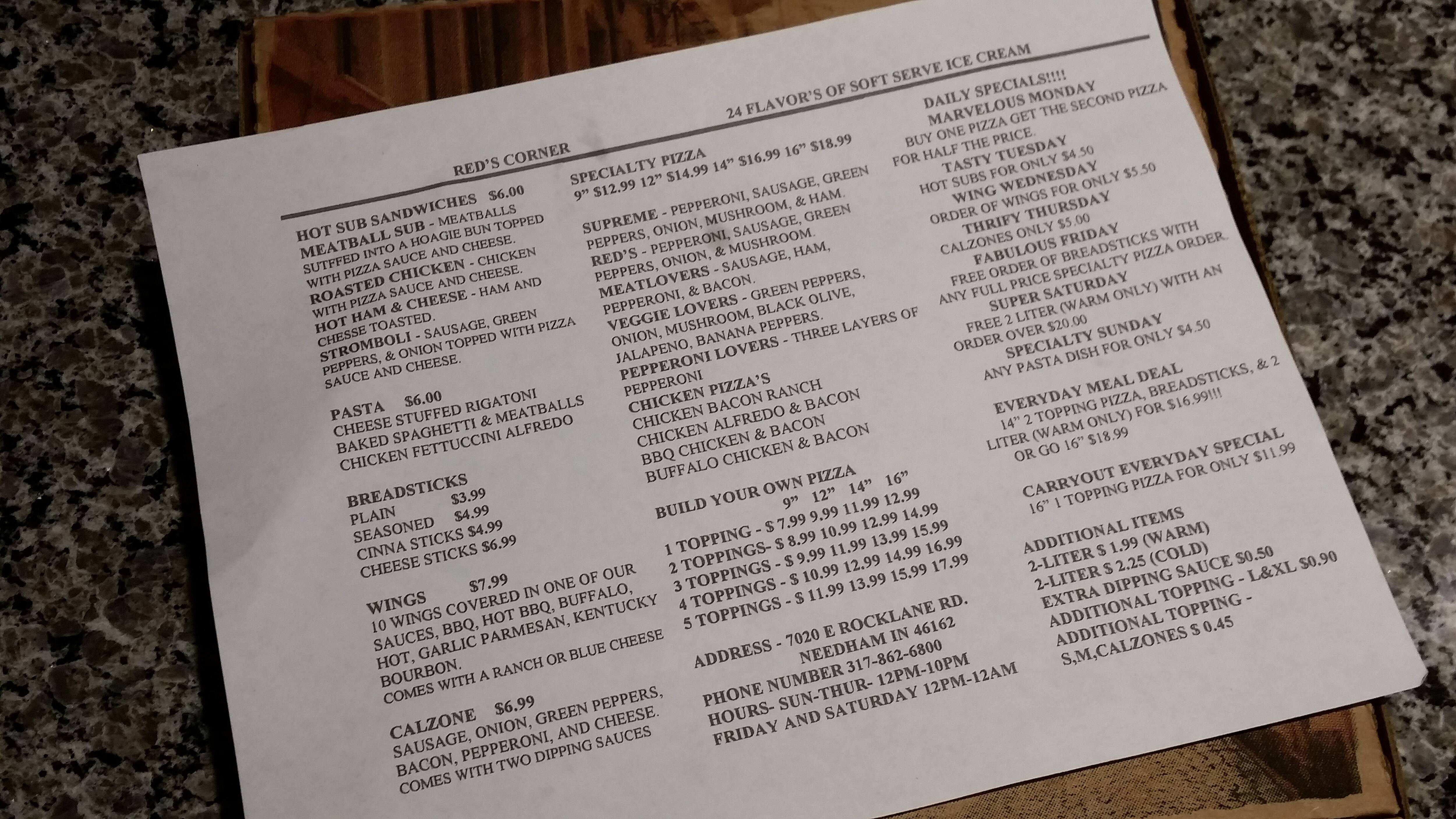 Red's Corner Market a Indianapolis Foto del Menu con Prezzi