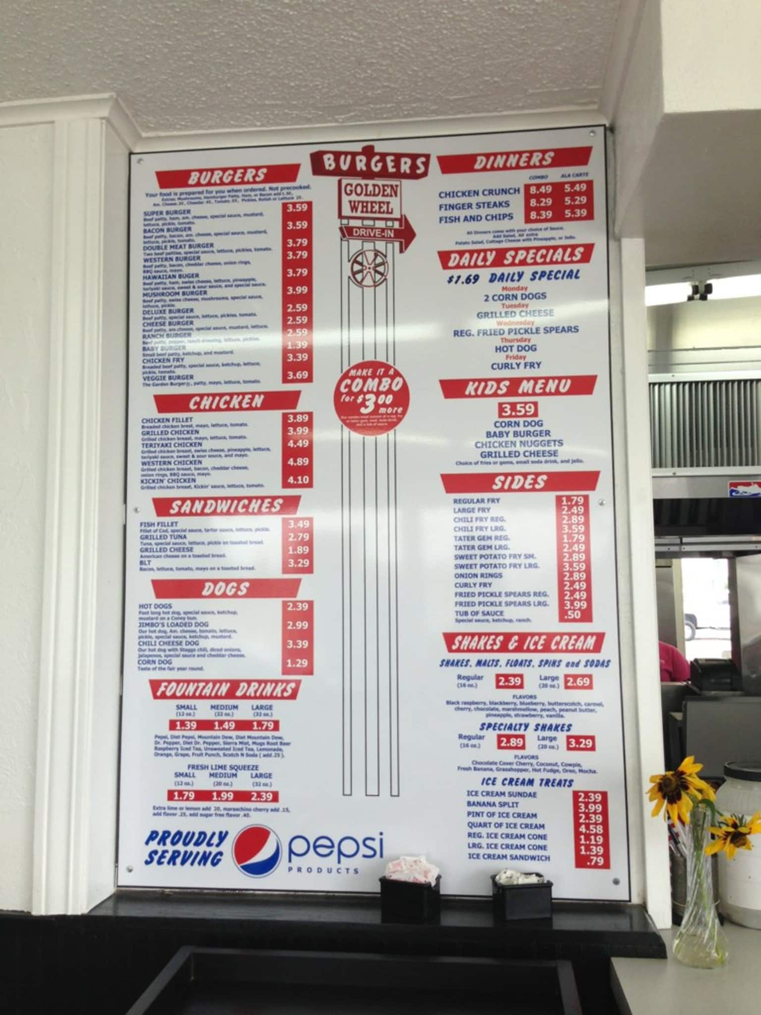 Menu at Golden Wheel DriveIn fast food, Boise