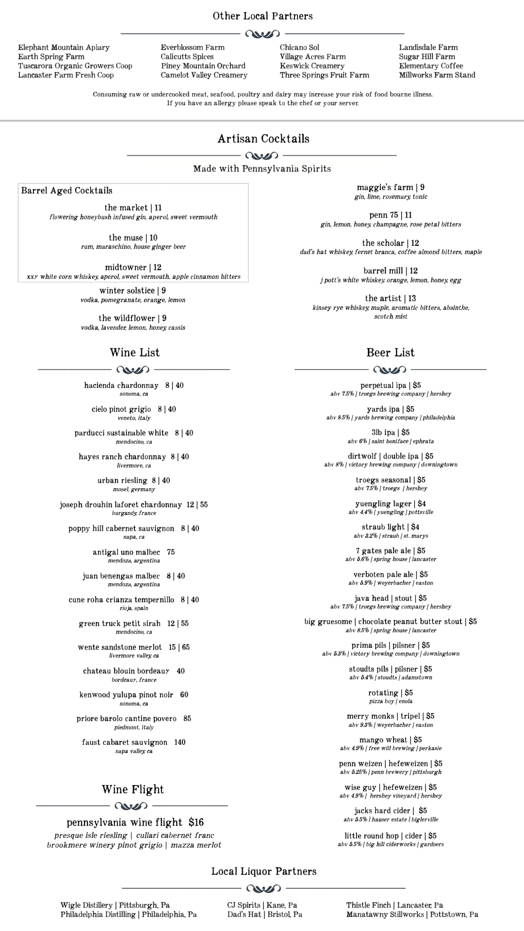 Menu at Millworks pub & bar, Harrisburg