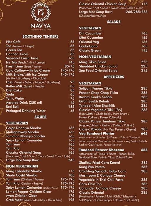 Menu at Navya, Mumbai, Plot no. 31