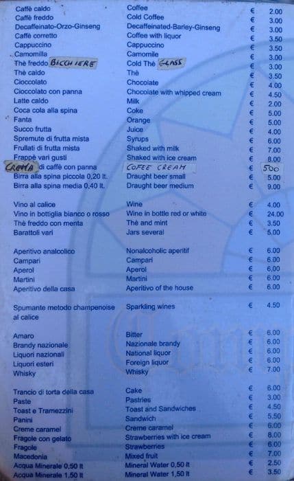 Menu de Snack Bar