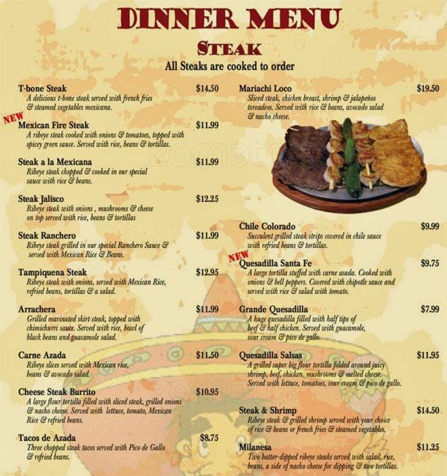 Menu at Salsas Of Orange Park restaurant, Orange Park