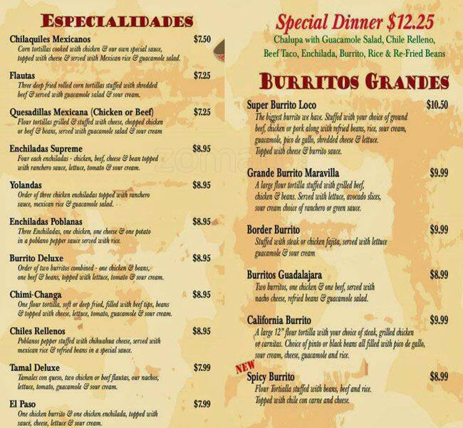 Menu at Salsas Of Orange Park restaurant, Orange Park