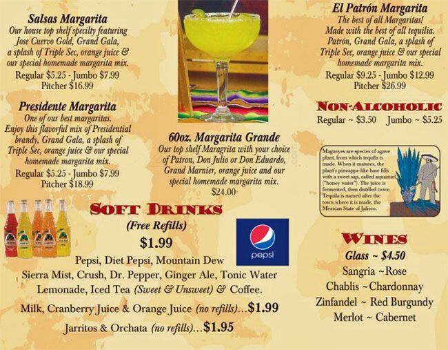 Menu at Salsas of Orange Park restaurant, Orange Park, Wells Rd