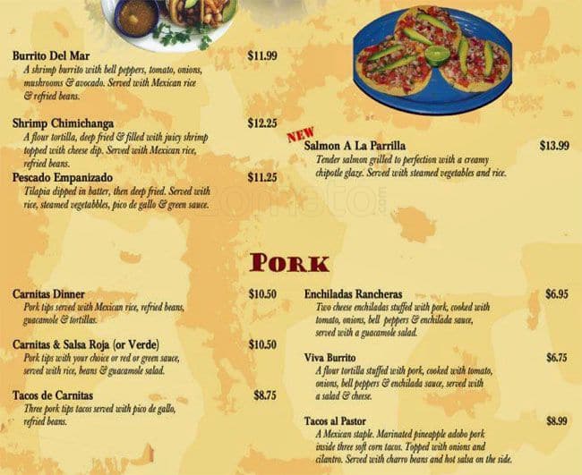 Menu at Salsas Of Orange Park restaurant, Orange Park