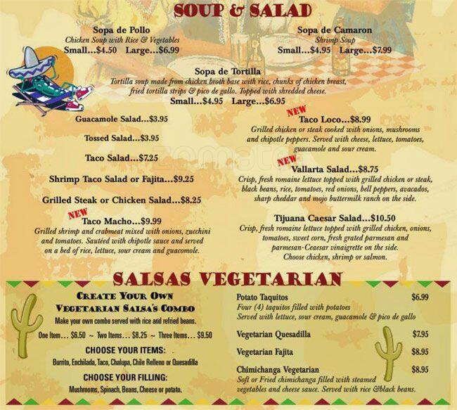 Menu at Salsas Of Orange Park restaurant, Orange Park