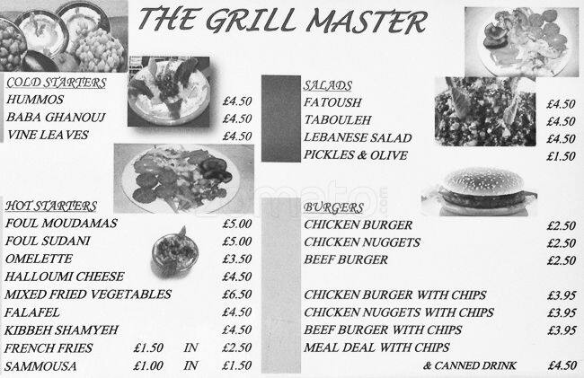 The Grill Master menu