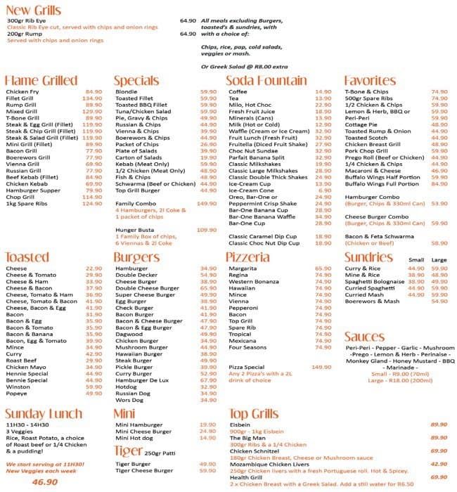 Top Grill Roadhouse Menu, Menu v reštaurácii Top Grill Roadhouse ...