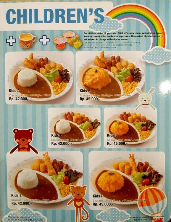 Menu Of Coco Ichibanya Curry Gandaria Jakarta