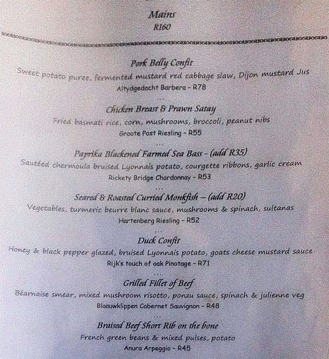 Menu at Zest Bistro restaurant, Pretoria, The Club Retail c/o Pinaster