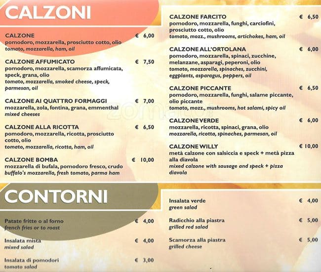 Menu di Da Willy 