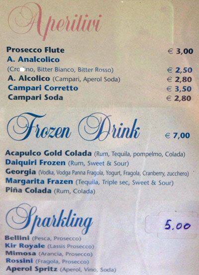 Menu di Gran Caffe 'Alberone Srl 