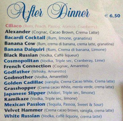 Menu di Gran Caffe 'Alberone Srl 