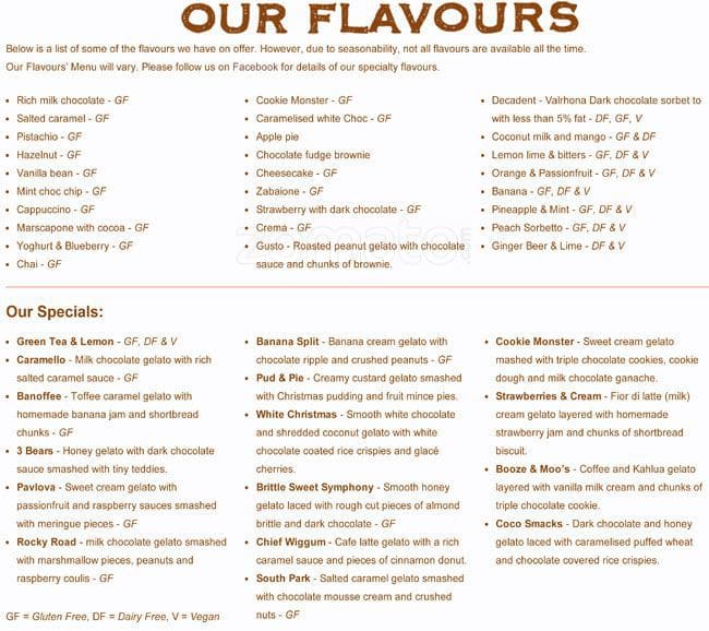 Menu at Gusto Gelato desserts, Leederville, 741 Newcastle St