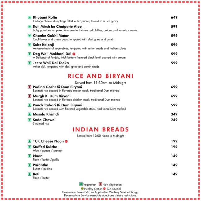 The Creative Kitchen - Radisson Noida menu