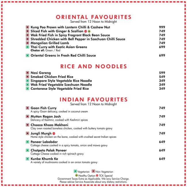 The Creative Kitchen - Radisson Noida menu