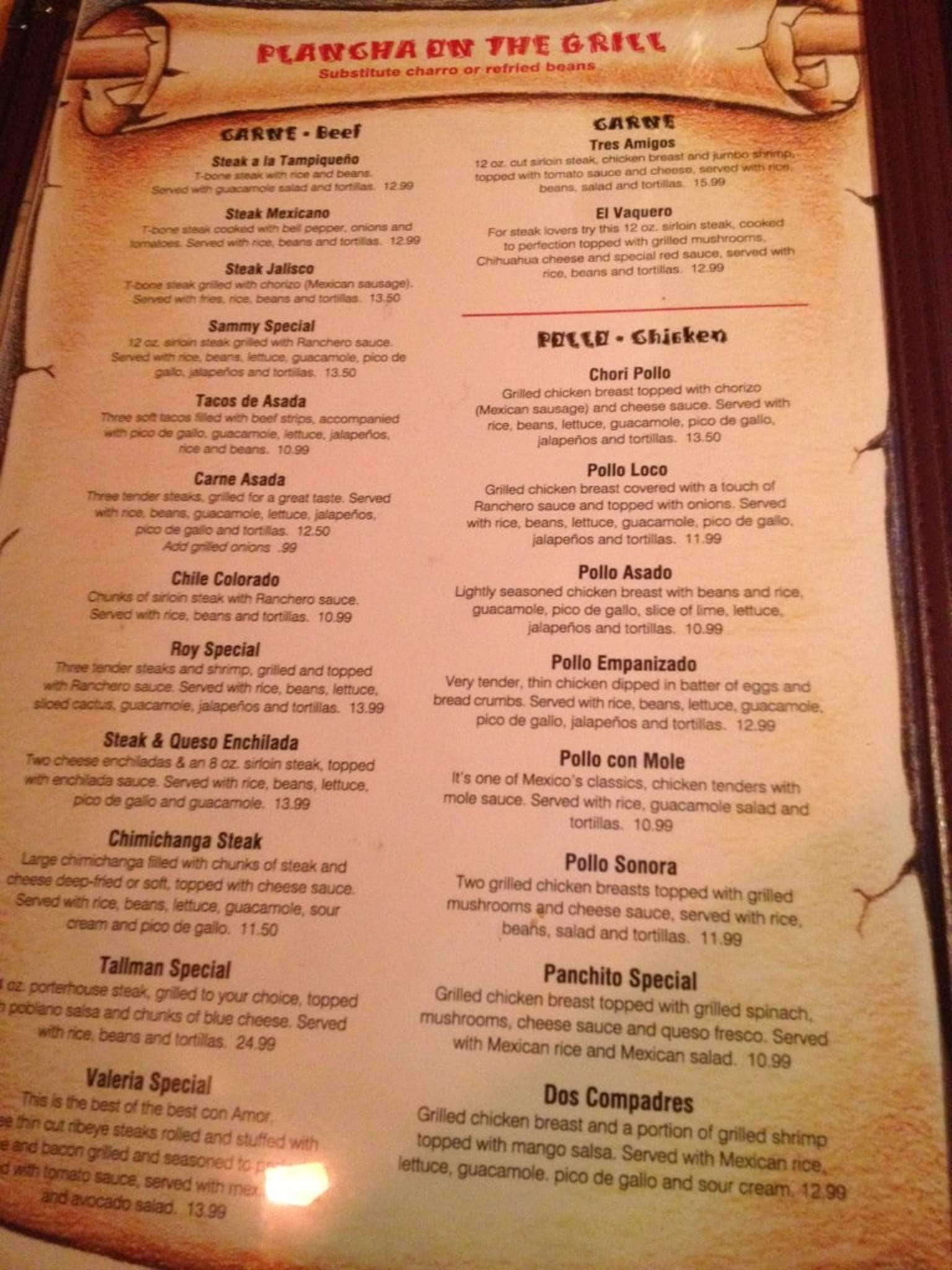 Menu at Los Gallos Mexican Restaurant, Bedford