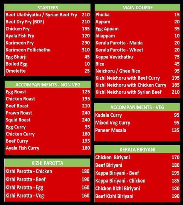 Menu of New Kerala Kitchen, Selaiyur, Chennai