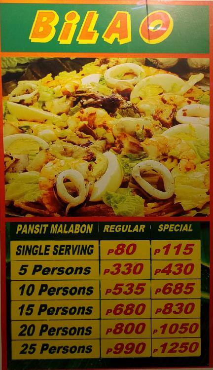Pansit Malabon Express menu