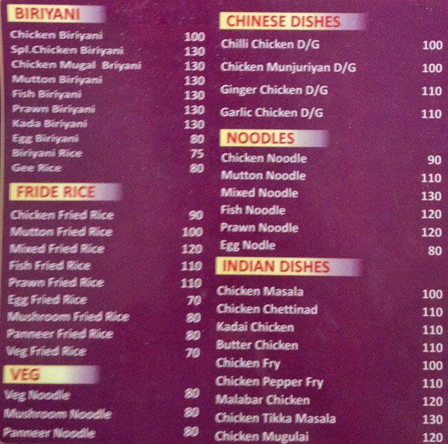 Taj Thalapakattu Biryani Menü, Taj Thalapakattu Biryani, Medavakkam