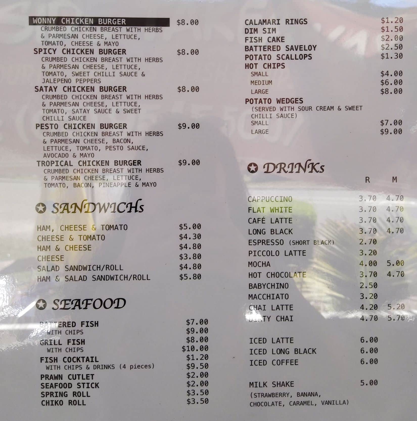 Menu at Riverside Deli Bar Cafe, Parramatta