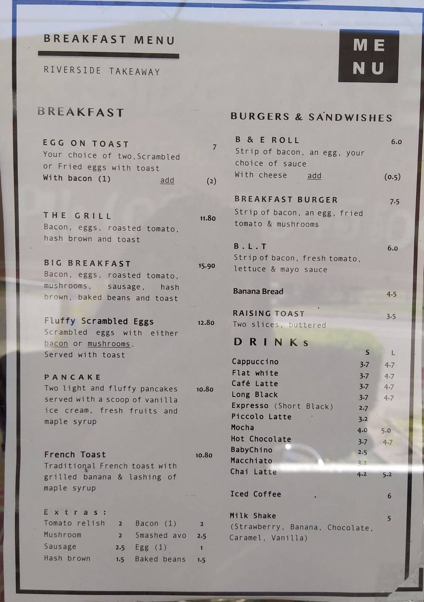 Menu at Riverside Deli Bar Cafe, Parramatta