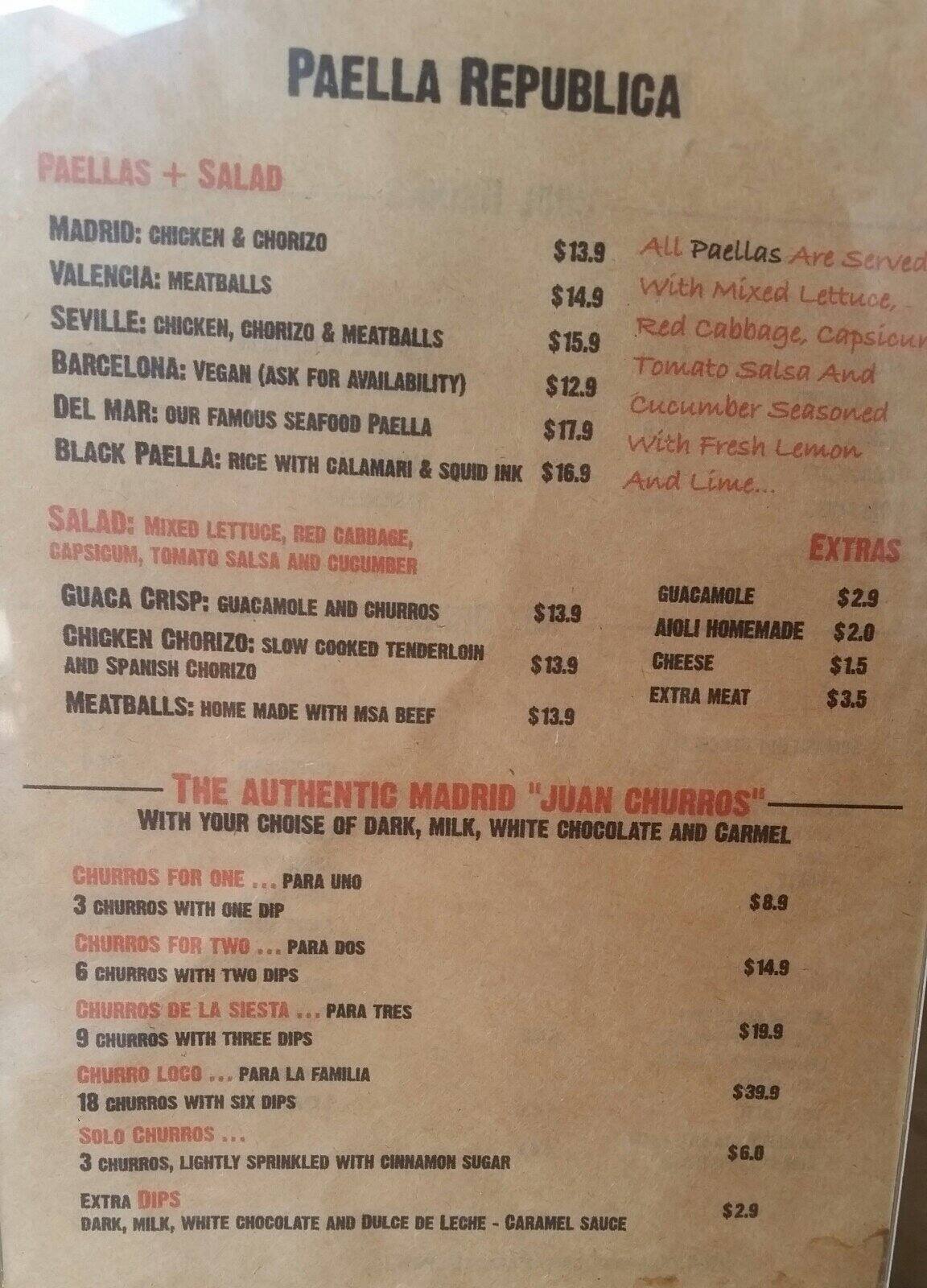 Paella Republica Menu, Menu for Paella Republica, Mount Lawley, Perth