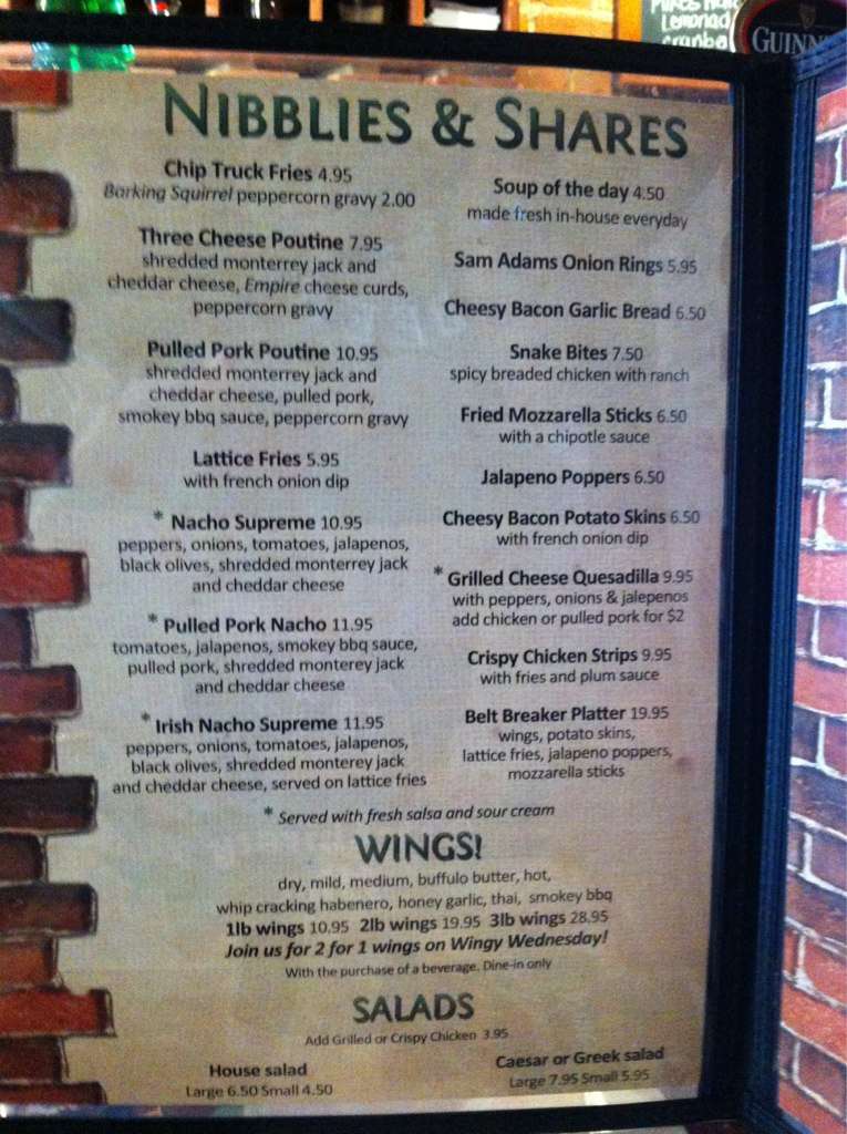 McThirstys Pint Menu, Menu for McThirstys Pint, Peterborough