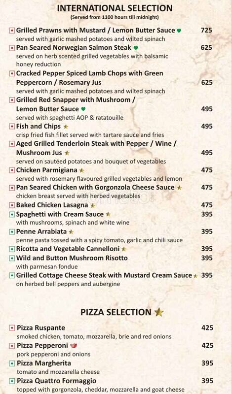 New Town Lounge and Bar menu