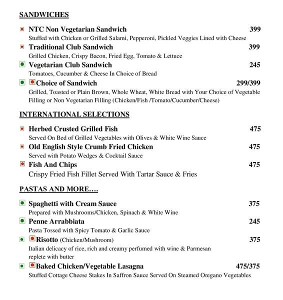 New Town Lounge and Bar menu