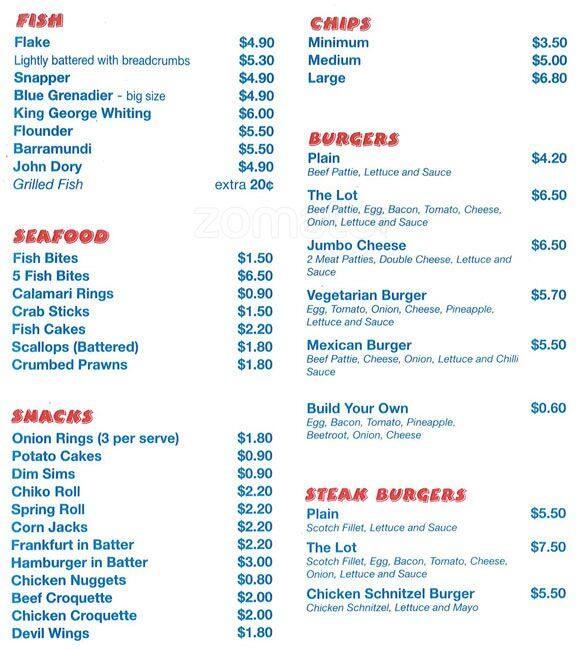 The Big Catch Menü, The Big Catch, Cranbourne, Melbourne için Menü Urbanspoon/Zomato