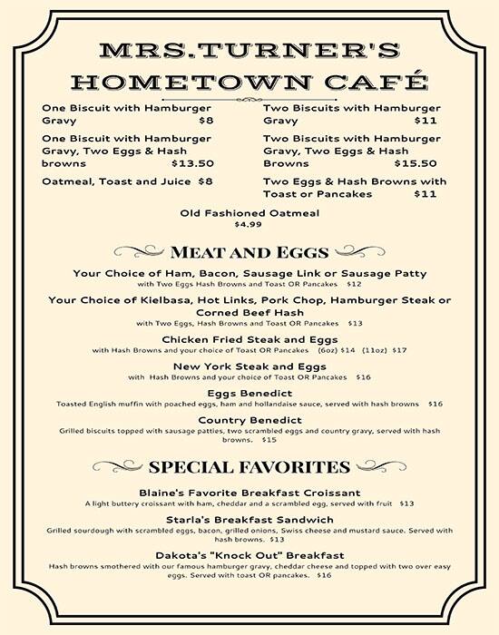 Menu at Mrs Turner's Restaurant, Puyallup
