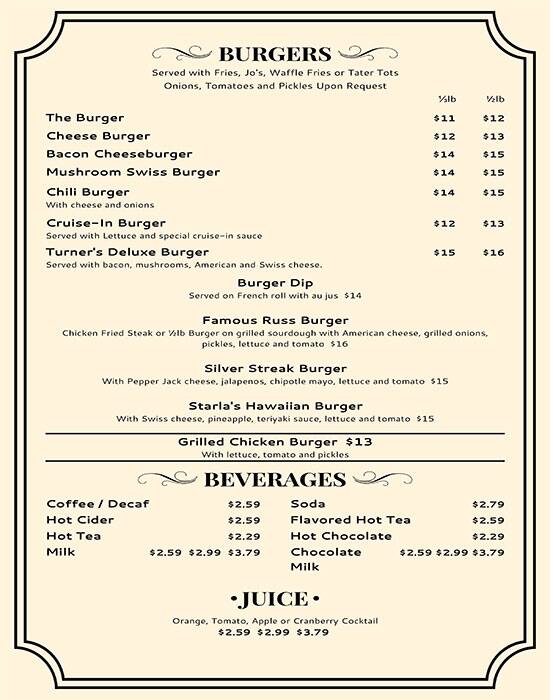 Menu at Mrs Turner's Restaurant, Puyallup