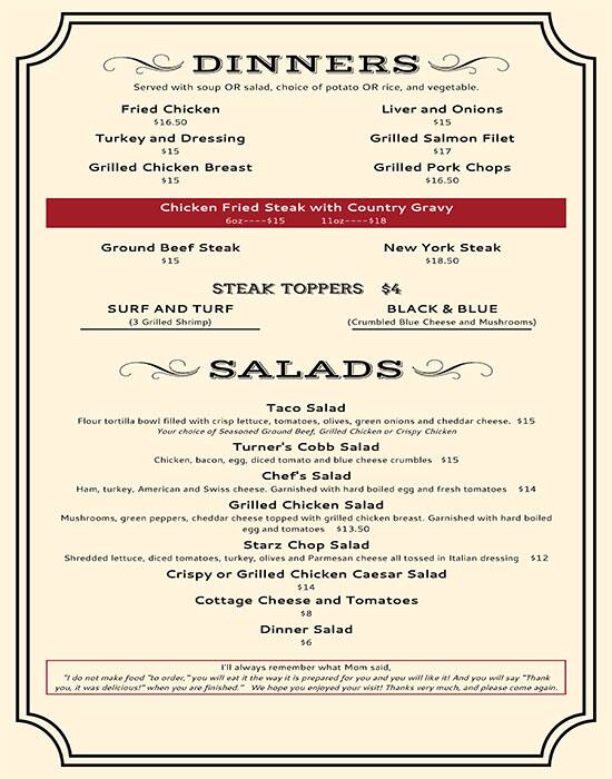 Menu at Mrs Turner's Restaurant, Puyallup