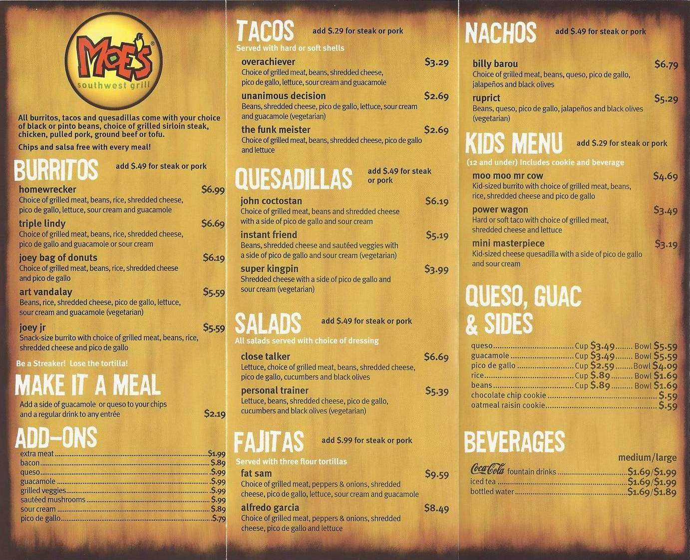 Moes Printable Menu