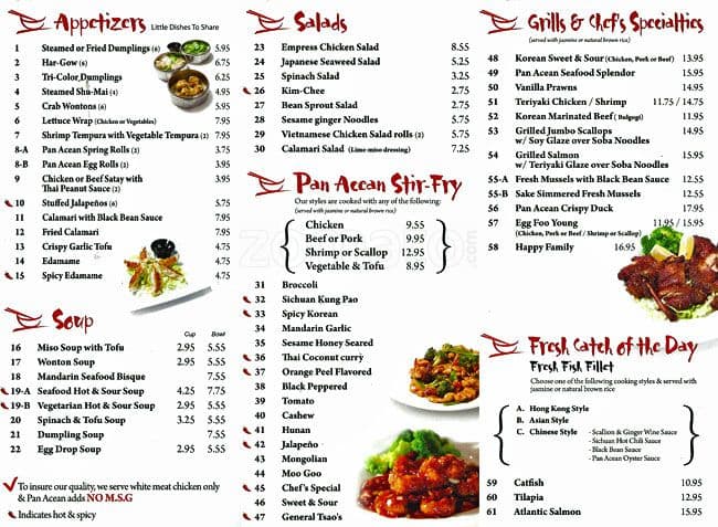 Pan Acean Noodles & Grill Menu - Urbanspoon/Zomato