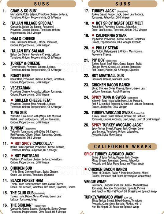 Grab and Go Subs Menu, Menu for Grab and Go Subs, CoreColumbia, San