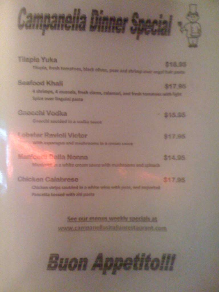 Campanella's Italian Menu Urbanspoon/Zomato