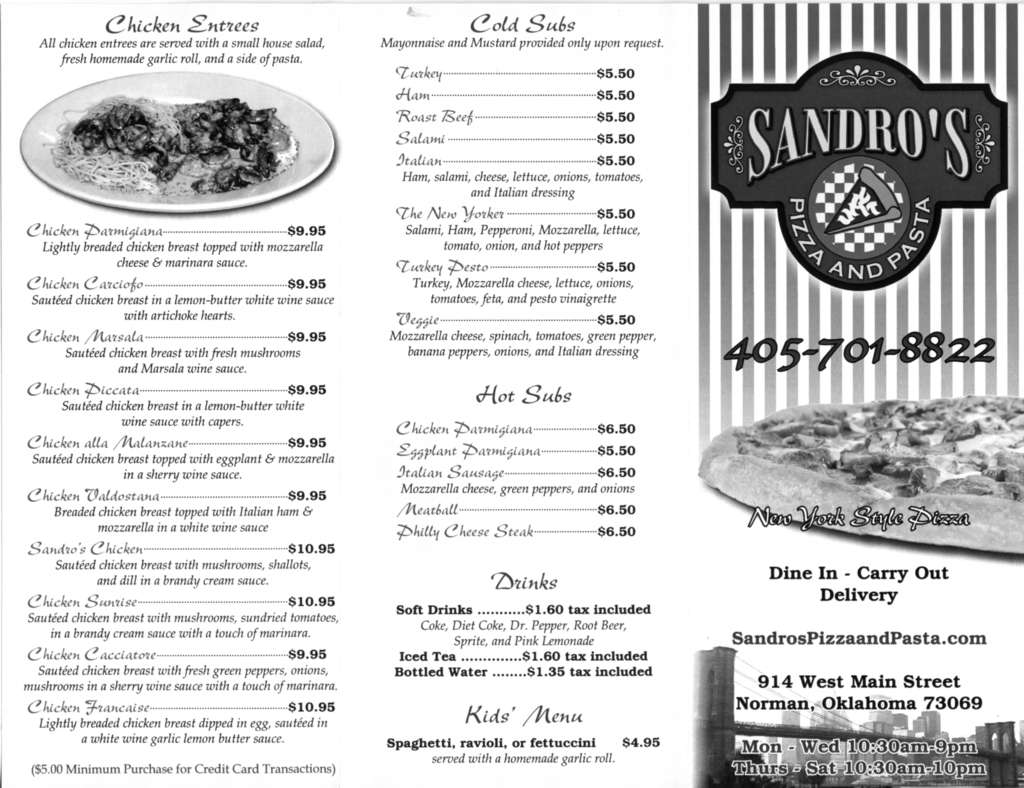 Sandro S Pizza And Pasta Menu Menu For Sandro S Pizza And Pasta Norman Oklahoma City