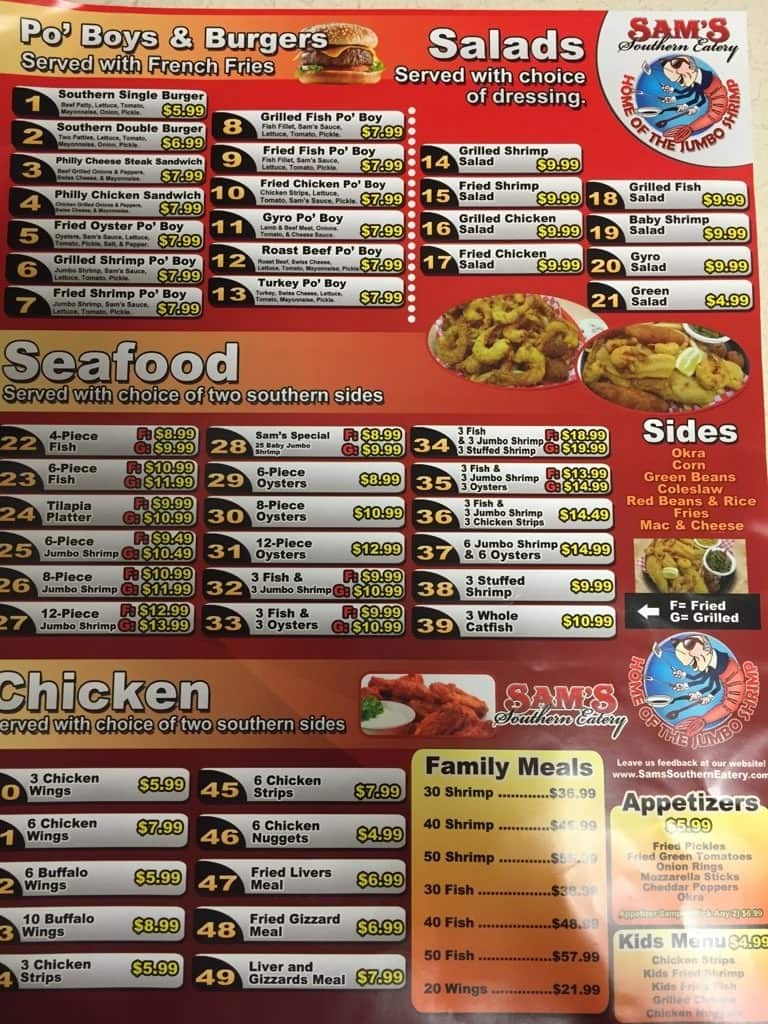 Sam's Southern Eatery Menu, Menu for Sam's Southern Eatery, Hattiesburg