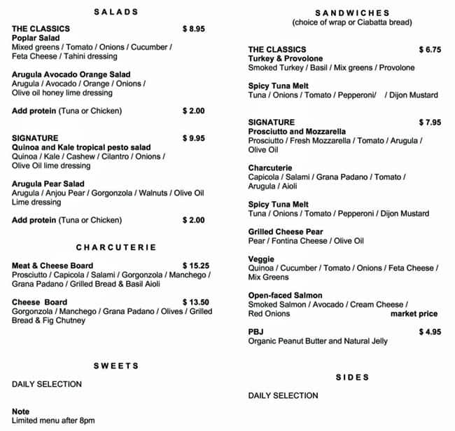 Menu at Poplar Street Cafe, Charlotte