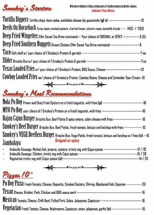 Smokey S Cabin Menu Menu For Smokey S Cabin Northbridge Perth