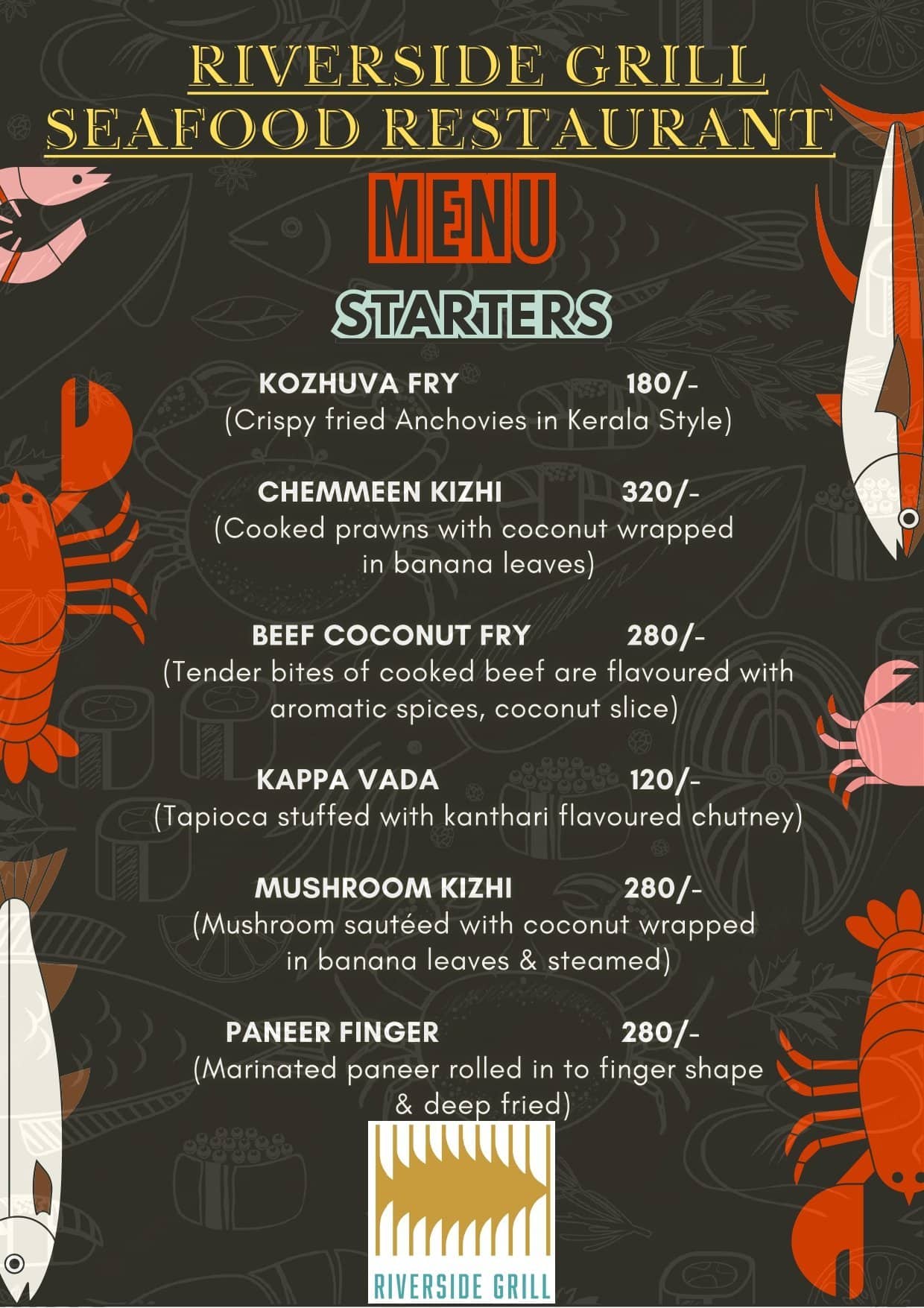 Menu of Riverside Grill Seafood Restaurant, Edappally, Kochi