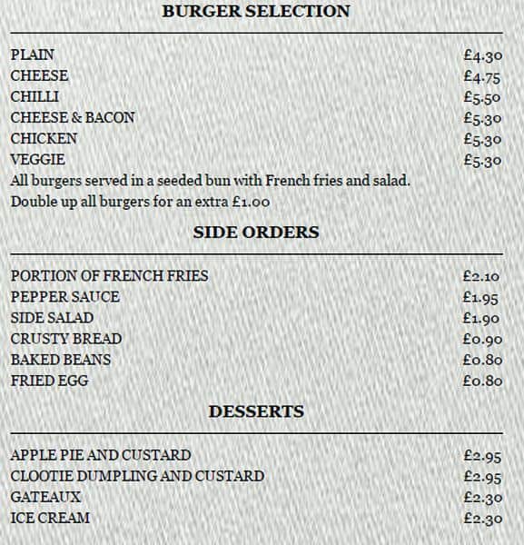 Menu at Bon Accord pub & bar, Glasgow