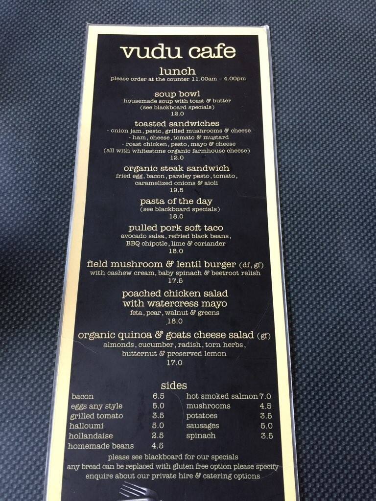 Vudu Cafe Menu, Menu for Vudu Cafe, Queenstown Central, Queenstown
