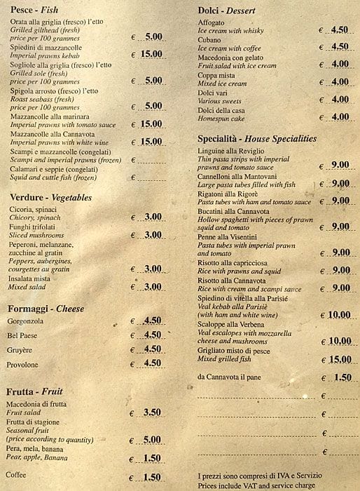 Menu di Hostaria Cannavota 